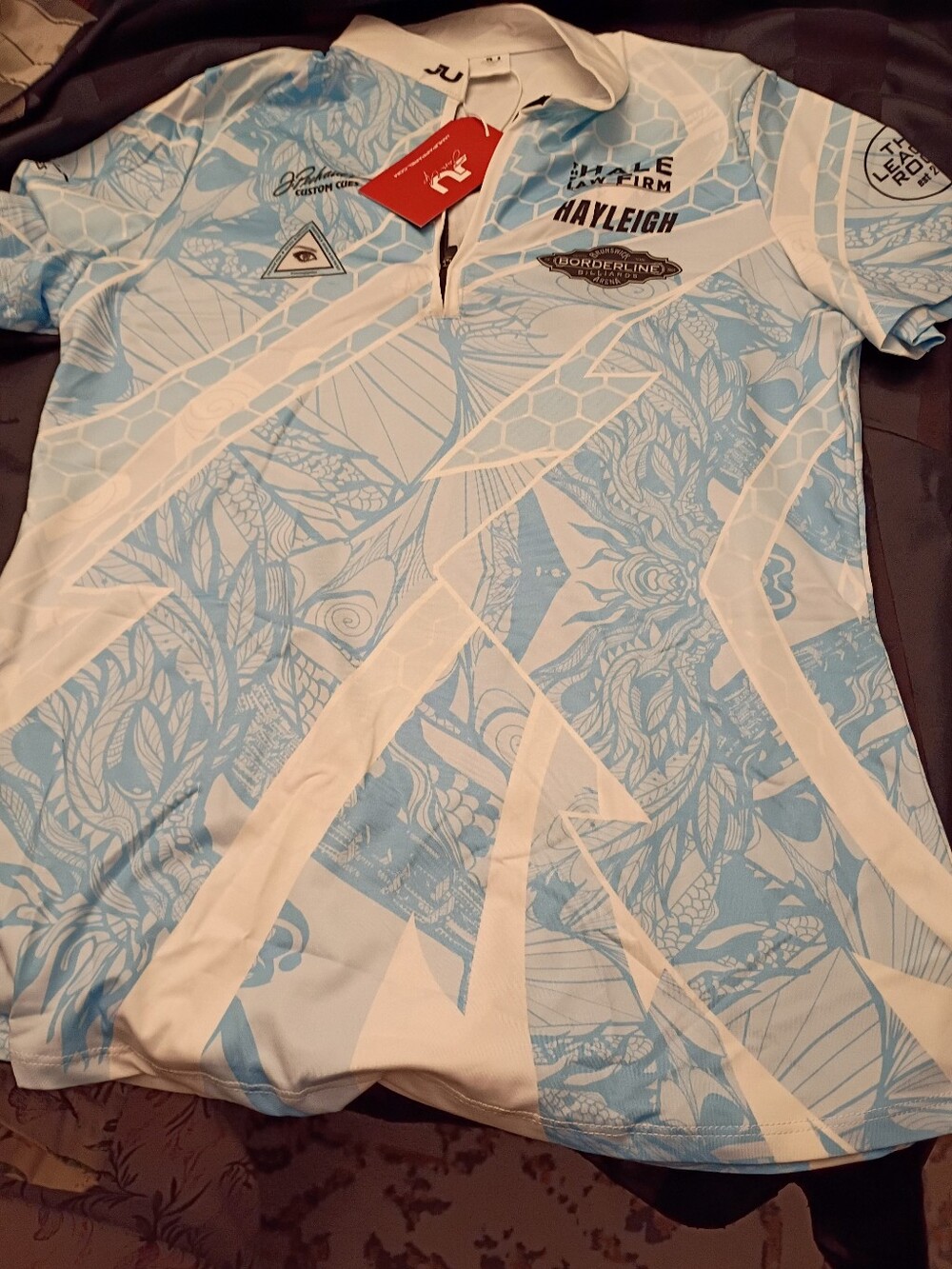 jam Up Light Blue and White Performance Polo with Logos